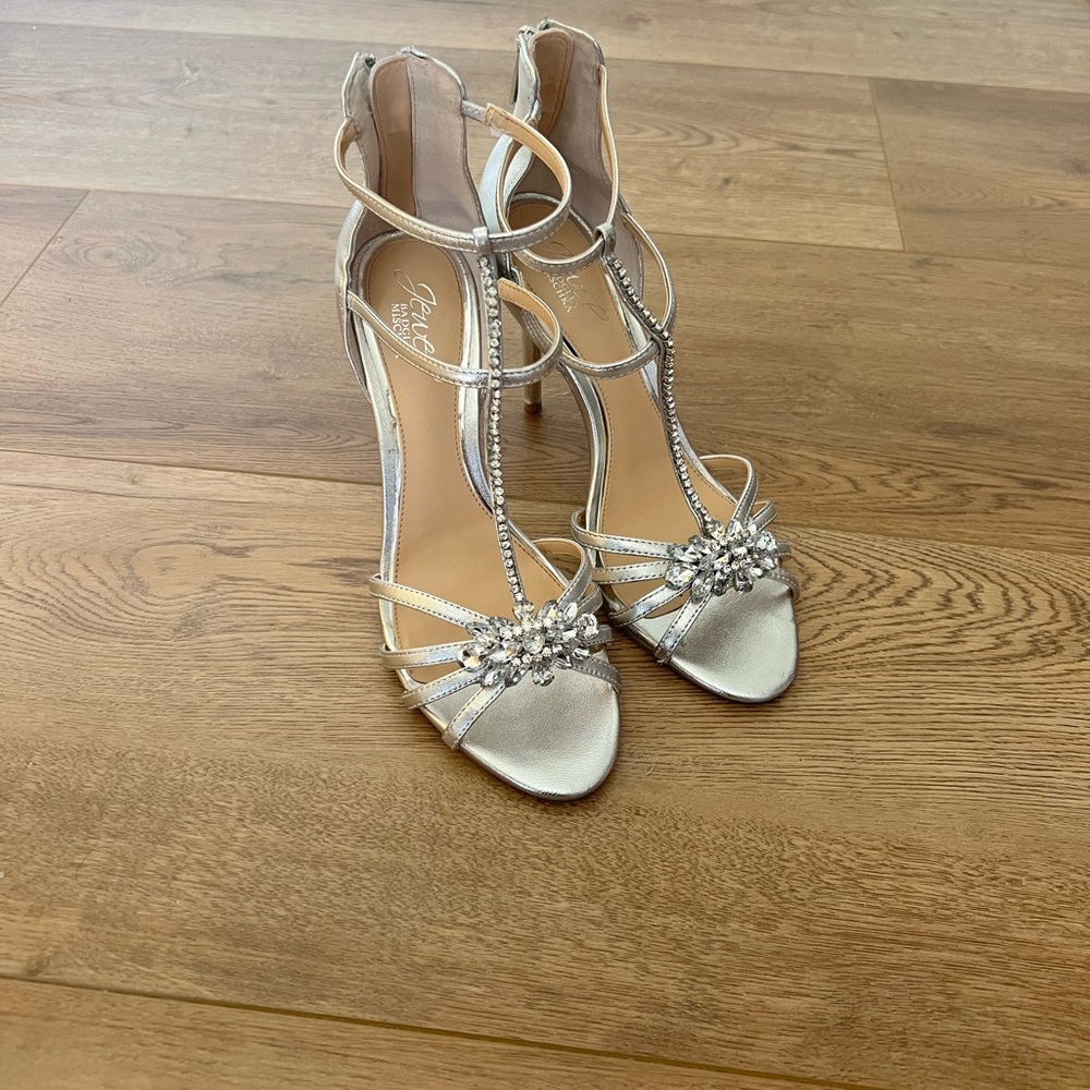 Badgley Mischka Silver Embellished Heels